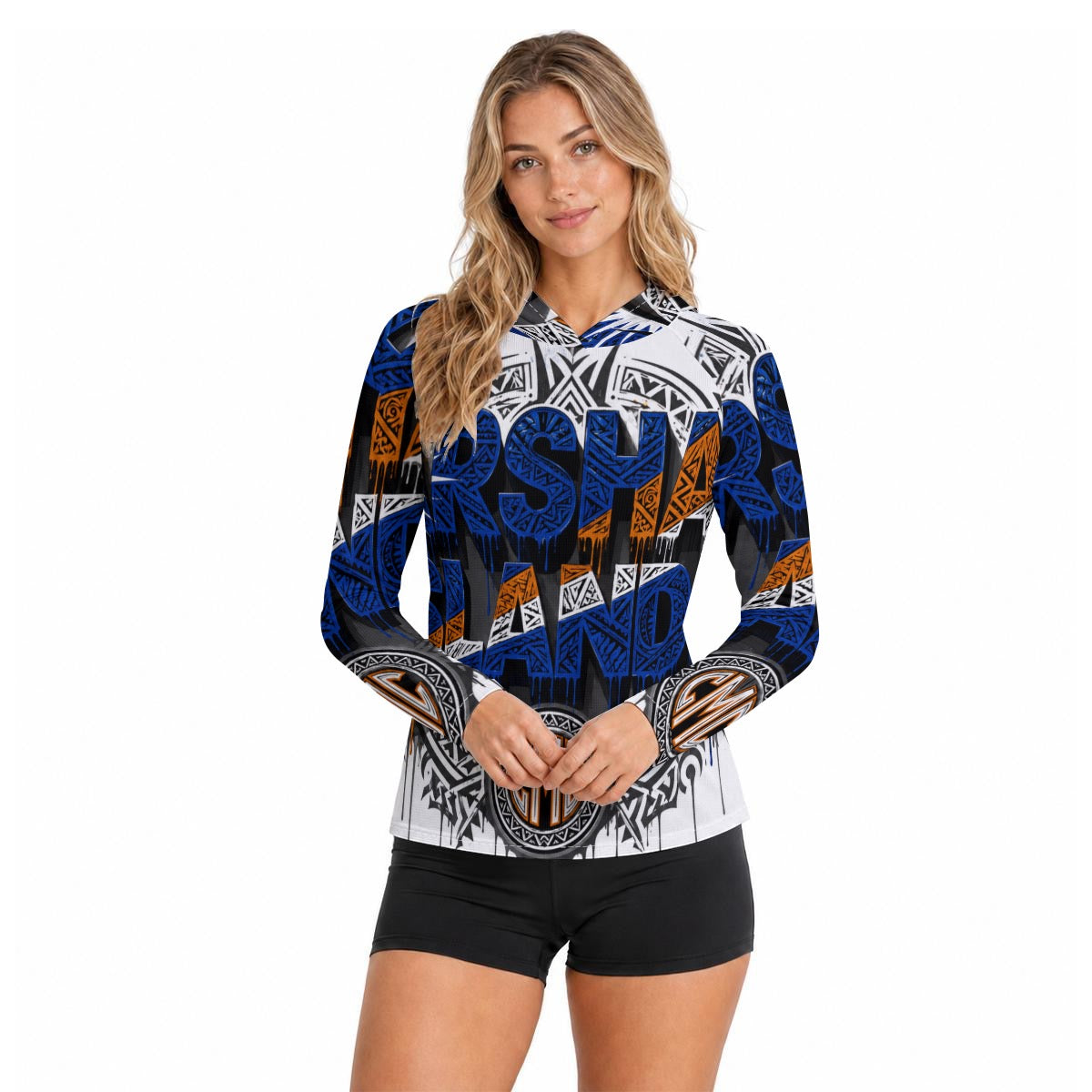 All-Over Print Women's Hooded Raglan Sun Protection Sport Jersey With Long Sleeve