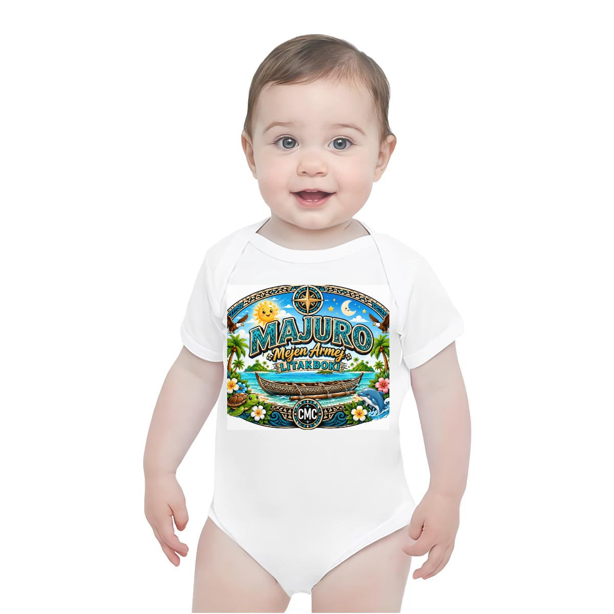 Baby Short-Sleeve Onesie Printed in USA| 190GSM Front DTF