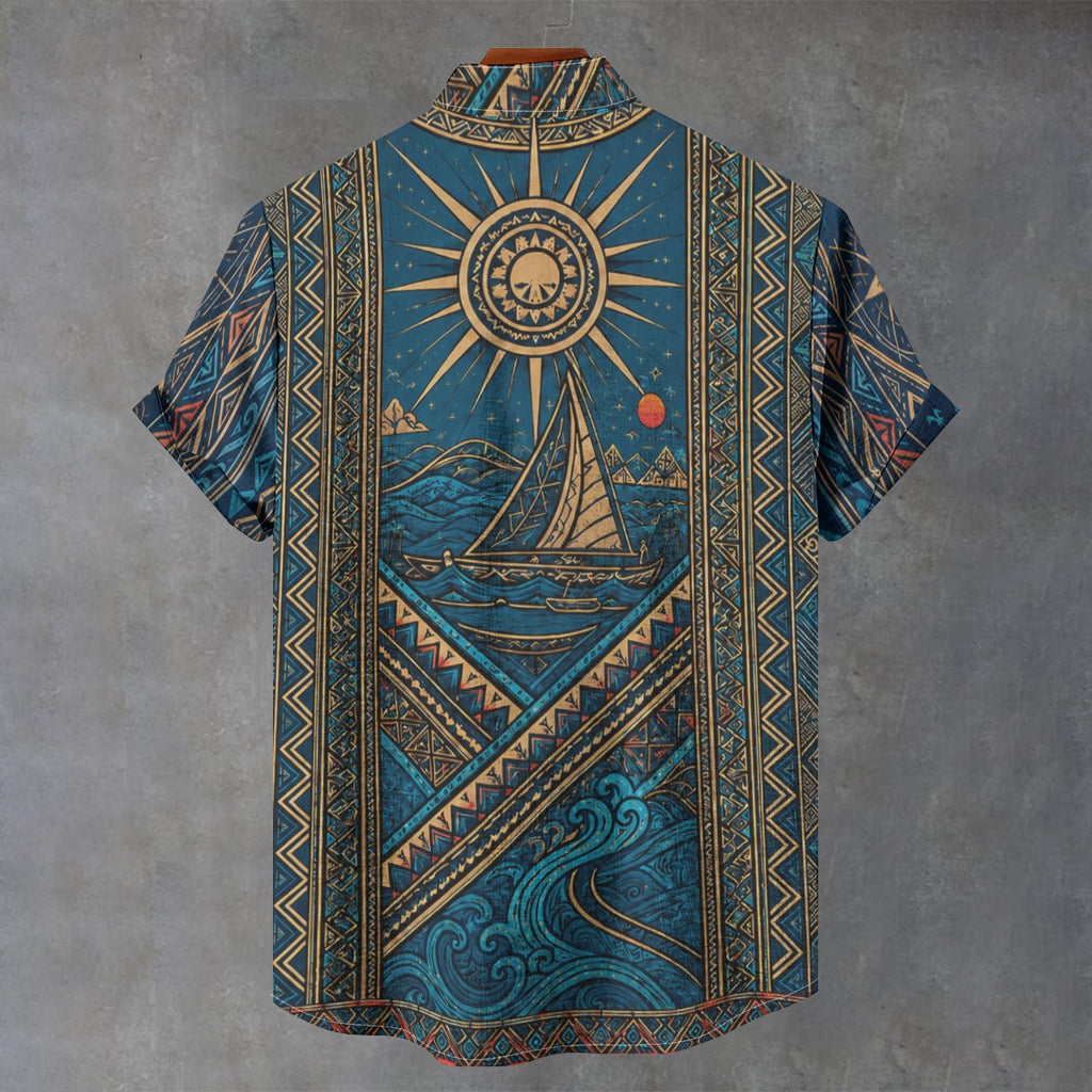 All-Over Print Men's Stand Collar Shirt|110GSM Imitation Flax