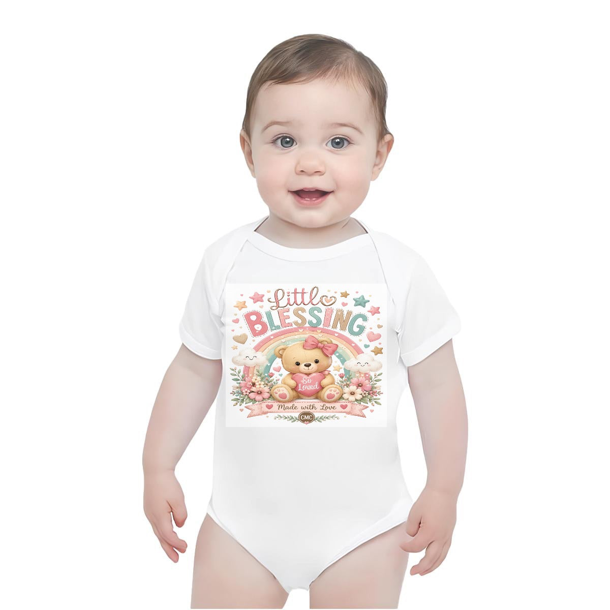 Baby Short-Sleeve Onesie Printed in USA| 190GSM Front DTF
