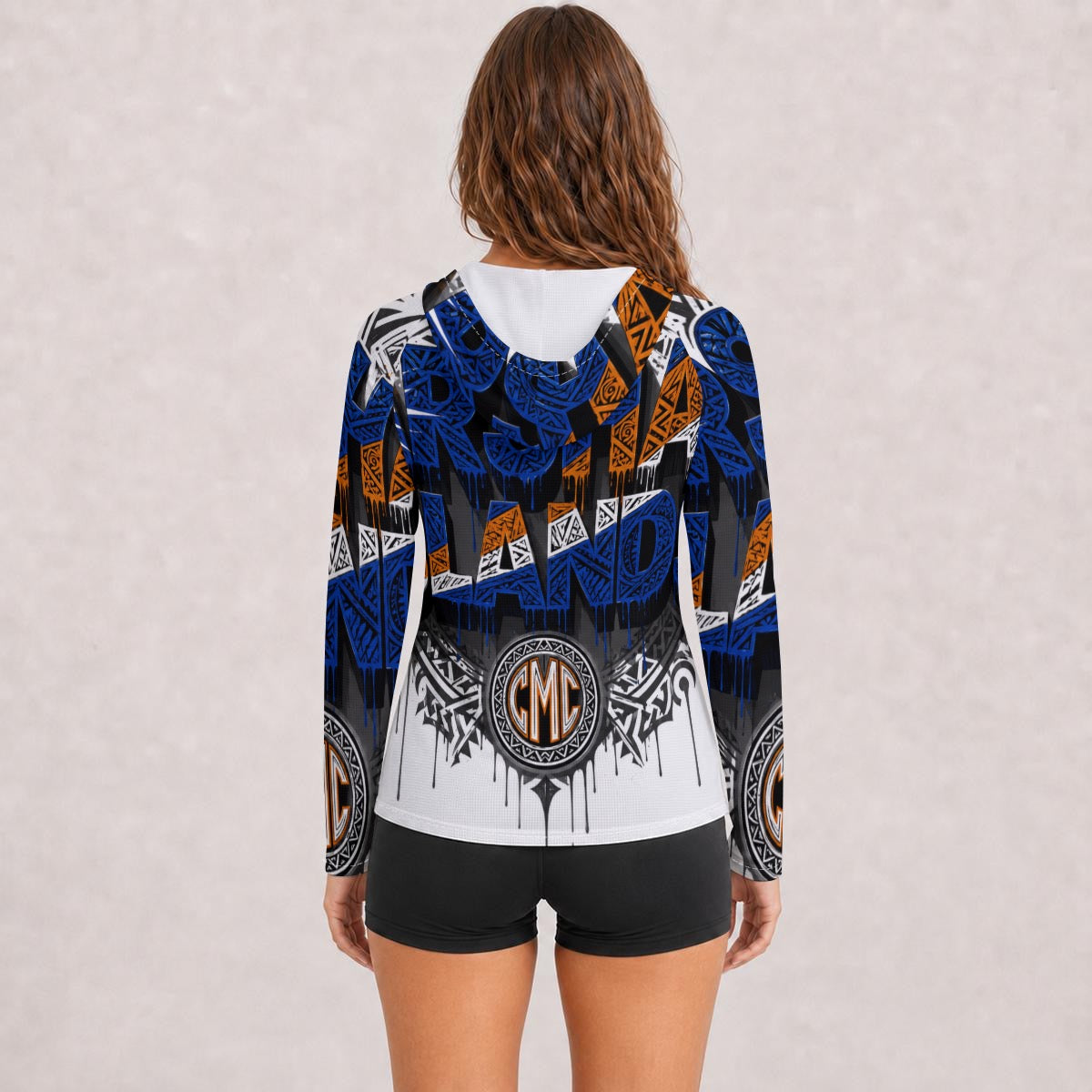 All-Over Print Women's Hooded Raglan Sun Protection Sport Jersey With Long Sleeve