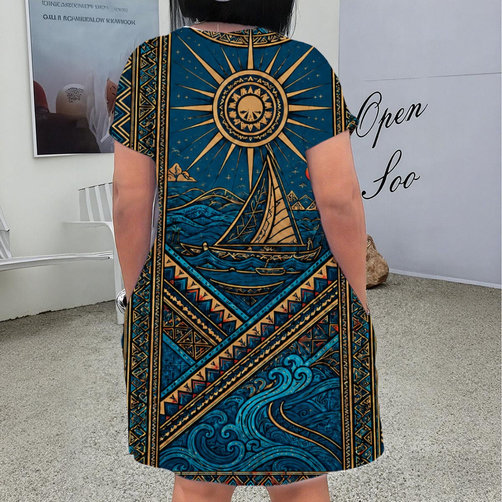 All-Over Print Women'S V Neck Short Sleeve Dress|Plus Size