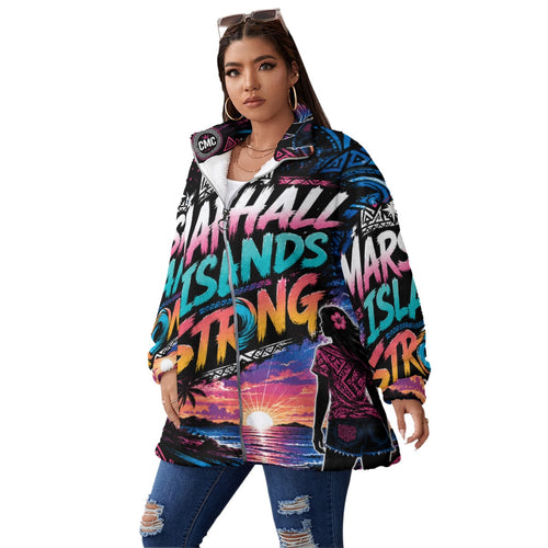 All-Over Print Unisex Borg Fleece Stand-up Collar Coat With Zipper Closure(Plus Size)