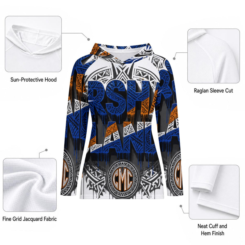 All-Over Print Women's Hooded Raglan Sun Protection Sport Jersey With Long Sleeve