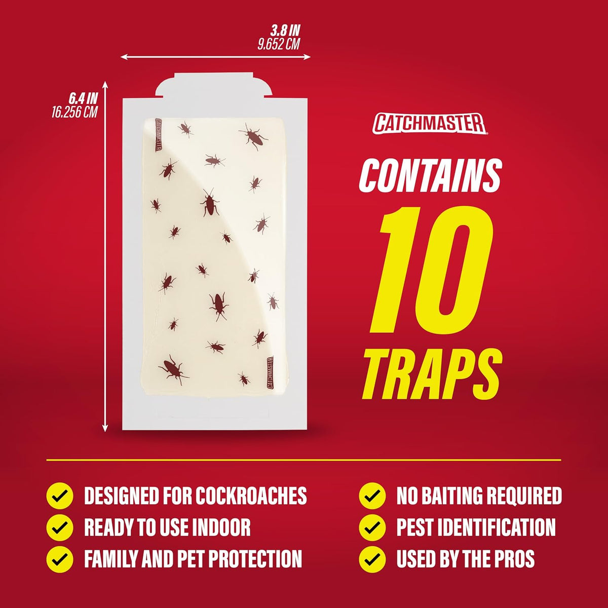 Catchmaster Roach Trap Glue Boards 10-Pk, Adhesive Bug Catcher, Scorpion, Spider, Cricket, & Cockroach Traps for Home, Bulk Glue Traps for House & Garage, Pest Control for Home
