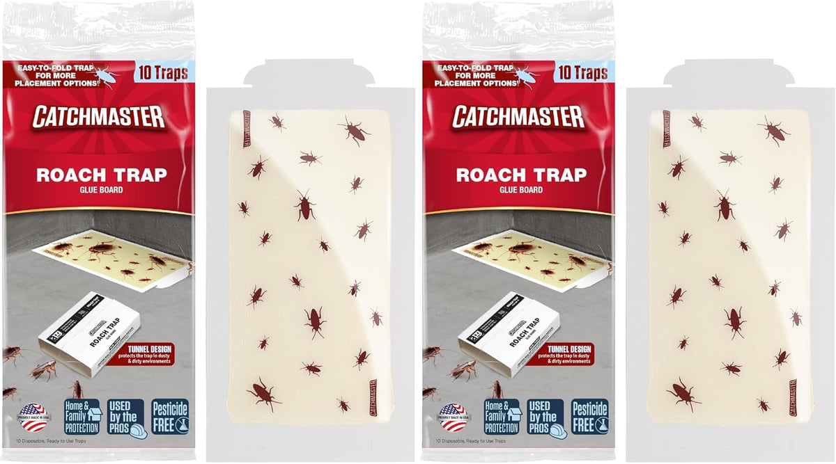 Catchmaster Roach Trap Glue Boards 10-Pk, Adhesive Bug Catcher, Scorpion, Spider, Cricket, & Cockroach Traps for Home, Bulk Glue Traps for House & Garage, Pest Control for Home