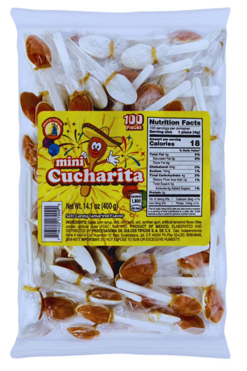 Mini Cucharita Tamarindo Spoon Candy (100 Count) - Dulces Típicos Brand - Hot Candy Tamarind Mini Spoon - Mexican Candy