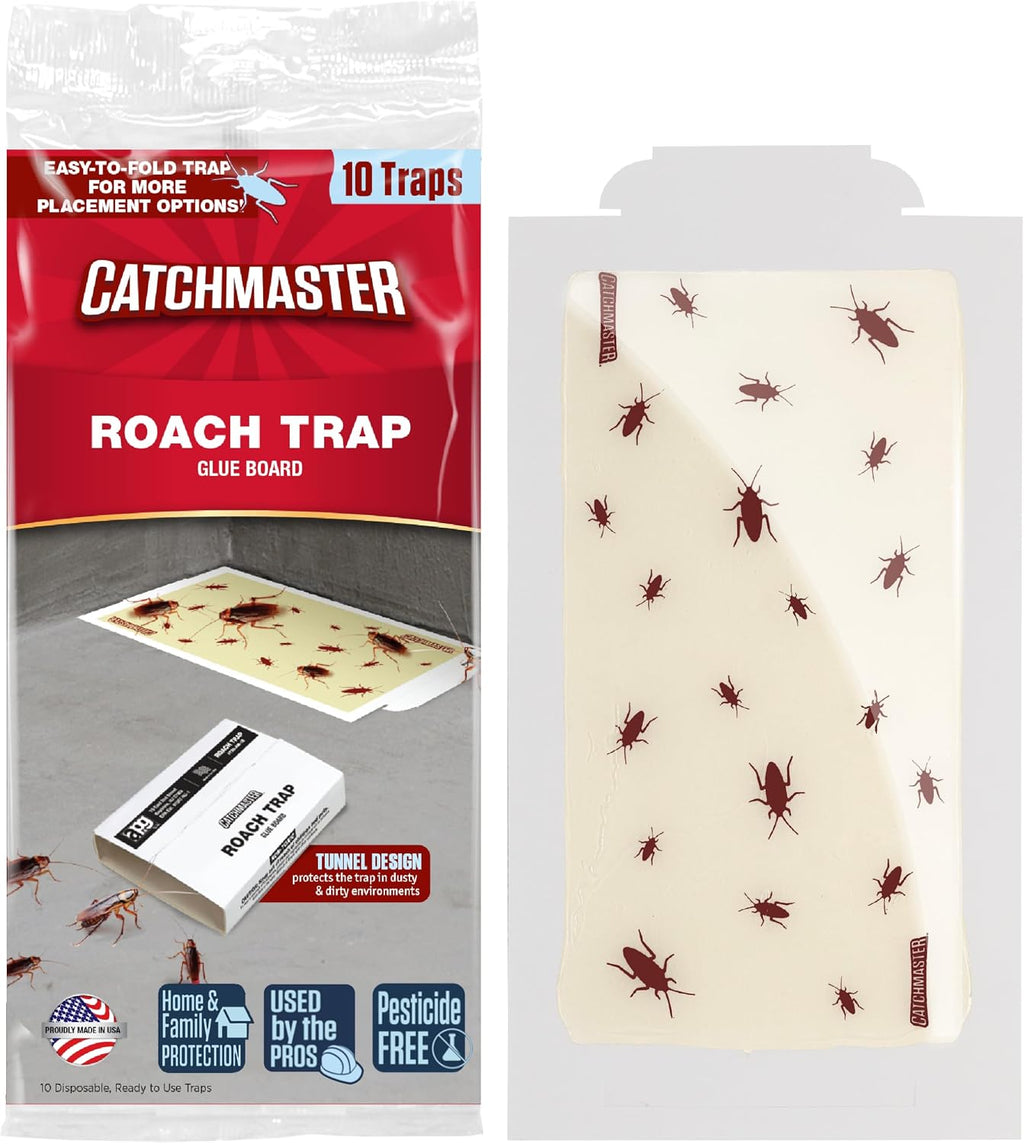 Catchmaster Roach Trap Glue Boards 10-Pk, Adhesive Bug Catcher, Scorpion, Spider, Cricket, & Cockroach Traps for Home, Bulk Glue Traps for House & Garage, Pest Control for Home