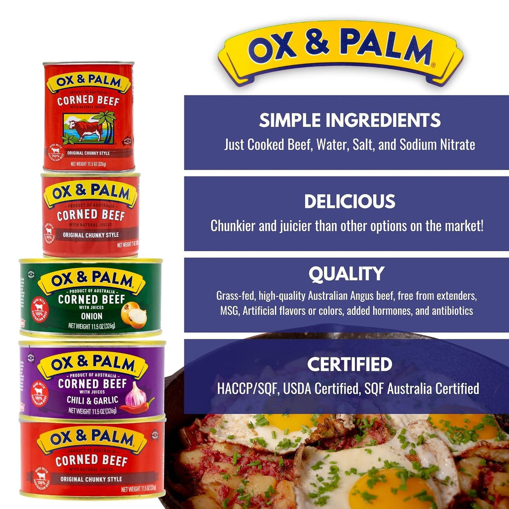 Ox & Palm Corned Beef, Original Chunky Style, 11.5 Oz (Pack of 12)