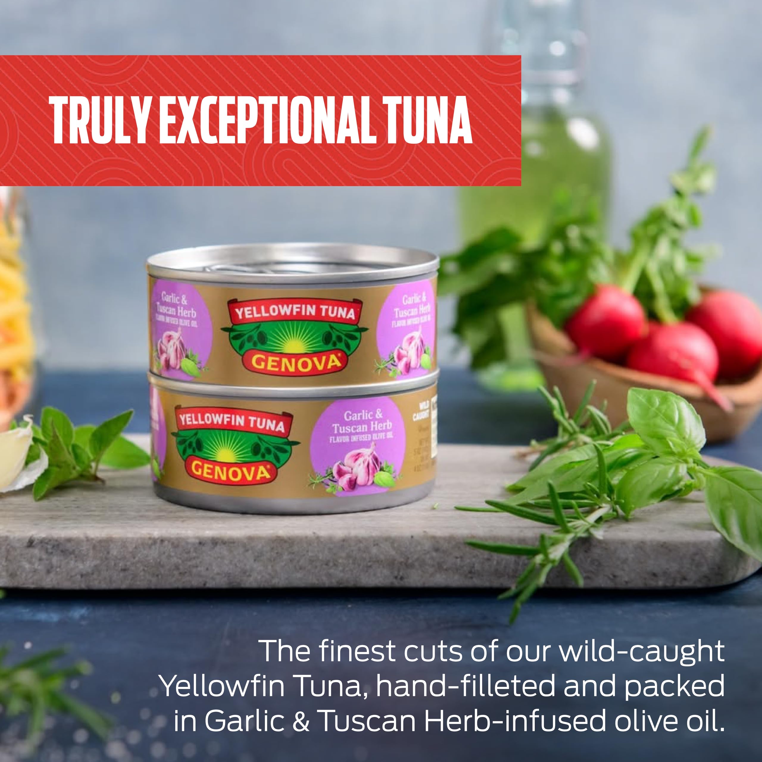Genova Premium Yellowfin Tuna in Olive Oil, 5 Ounce Cans, 8-Pack – Nutrient Rich, High Protein Canned Tuna Fish - Delicious, Easy, Nutritious Ready to Eat Meals