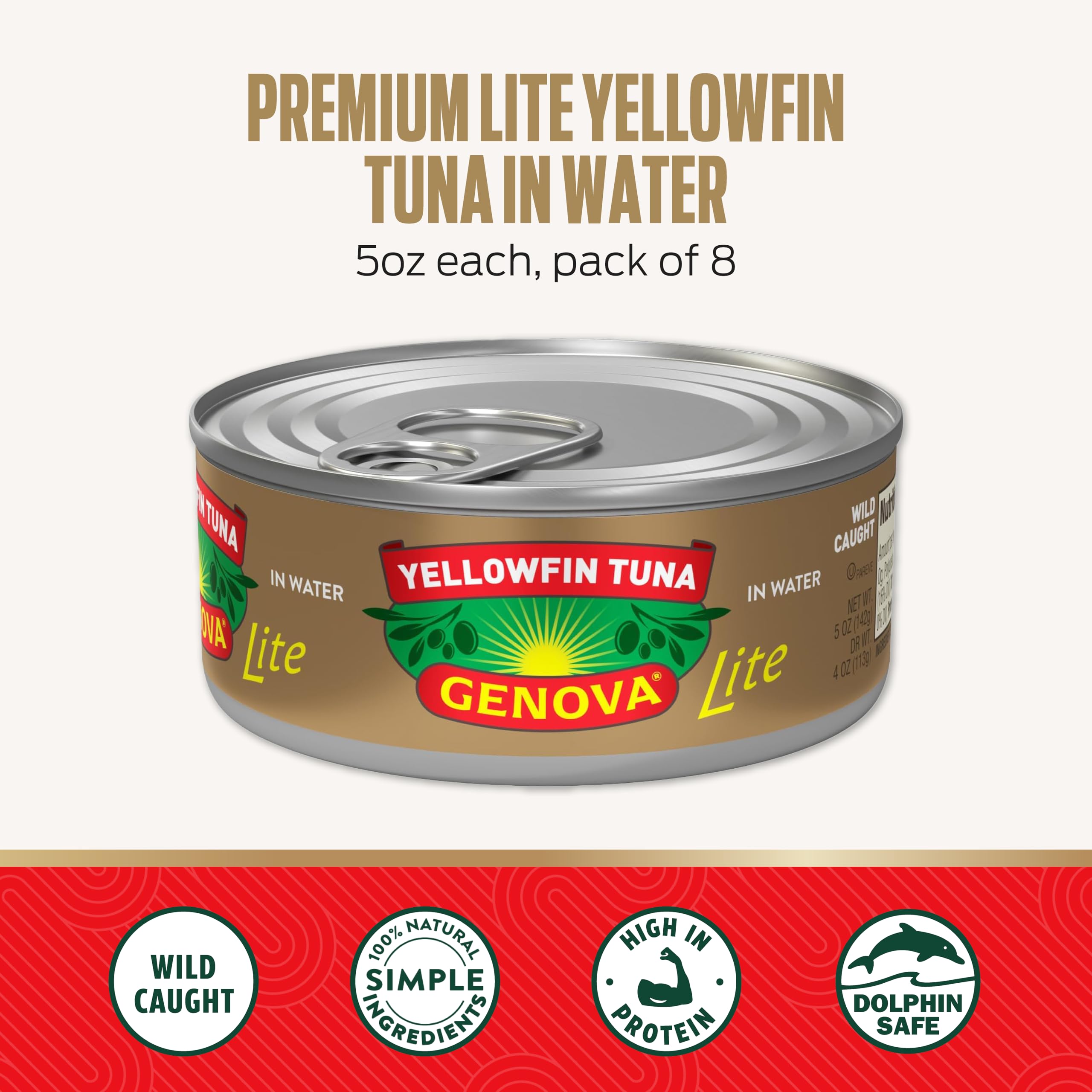 Genova Premium Yellowfin Tuna in Olive Oil, 5 Ounce Cans, 8-Pack – Nutrient Rich, High Protein Canned Tuna Fish - Delicious, Easy, Nutritious Ready to Eat Meals