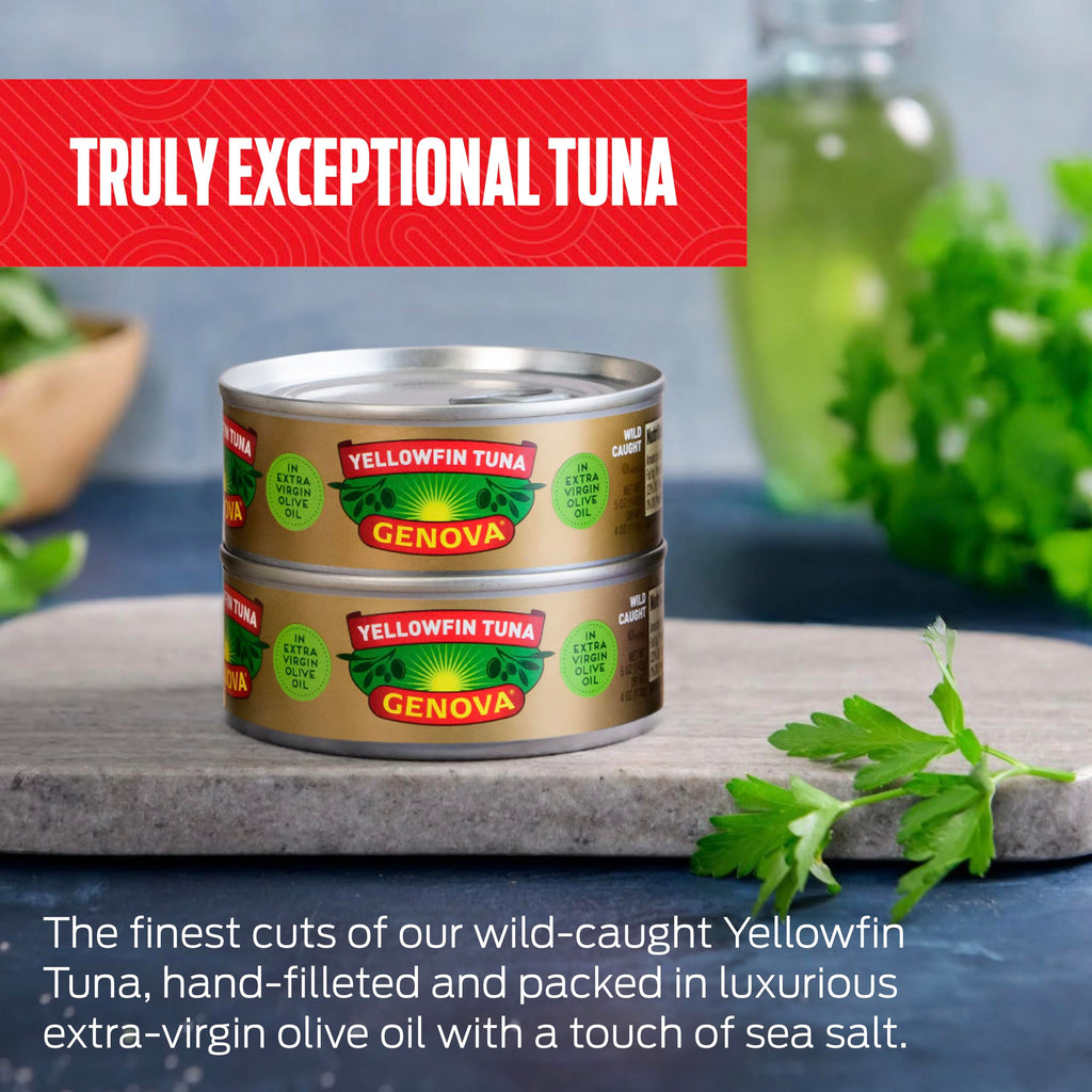 Genova Premium Yellowfin Tuna in Olive Oil, 5 Ounce Cans, 8-Pack – Nutrient Rich, High Protein Canned Tuna Fish - Delicious, Easy, Nutritious Ready to Eat Meals