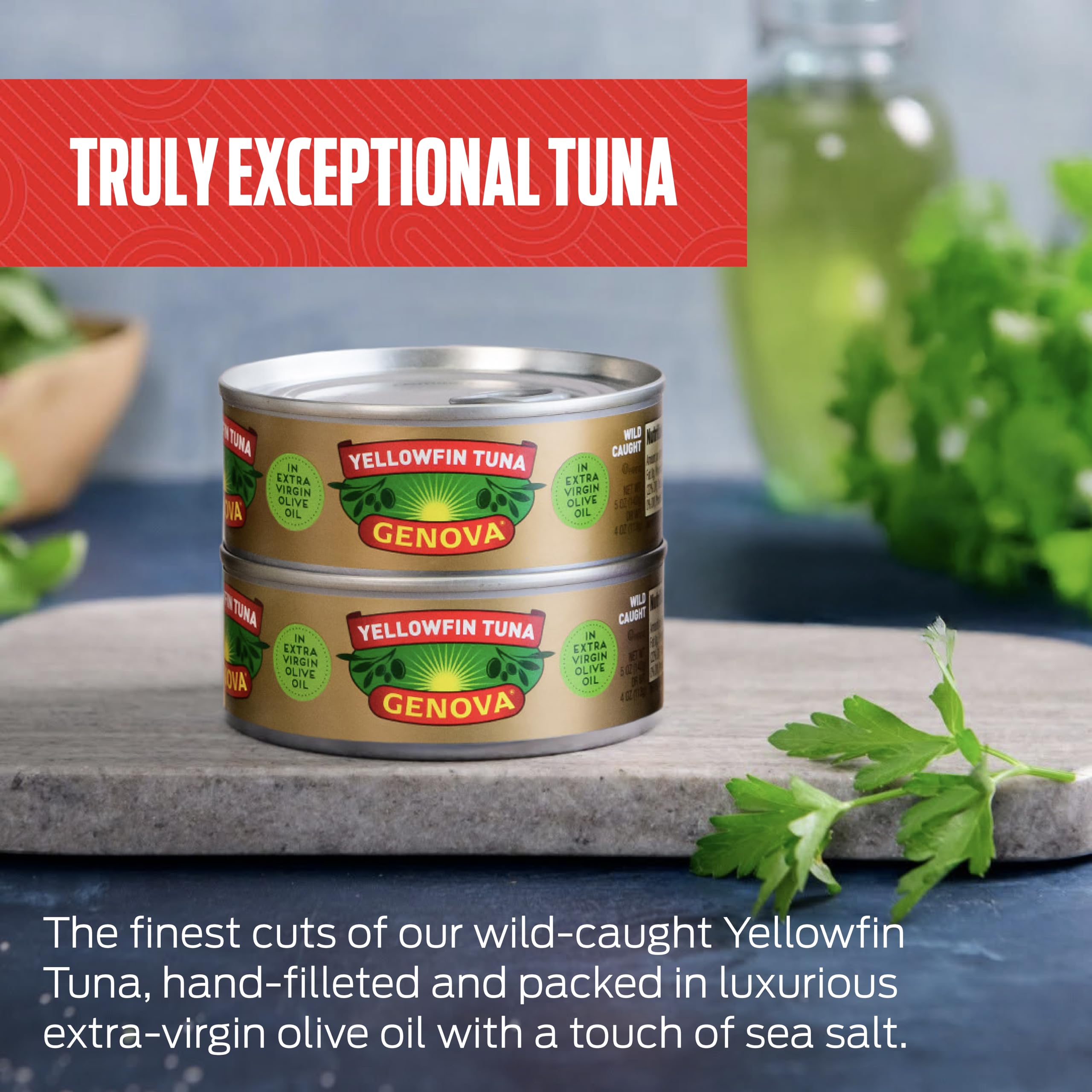 Genova Premium Yellowfin Tuna in Olive Oil, 5 Ounce Cans, 8-Pack – Nutrient Rich, High Protein Canned Tuna Fish - Delicious, Easy, Nutritious Ready to Eat Meals