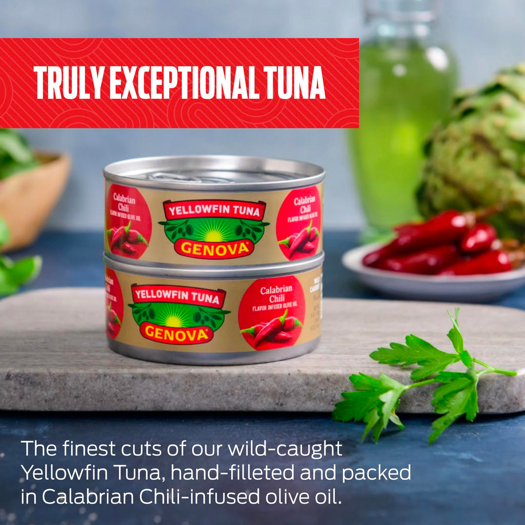 Genova Premium Yellowfin Tuna in Olive Oil, 5 Ounce Cans, 8-Pack – Nutrient Rich, High Protein Canned Tuna Fish - Delicious, Easy, Nutritious Ready to Eat Meals