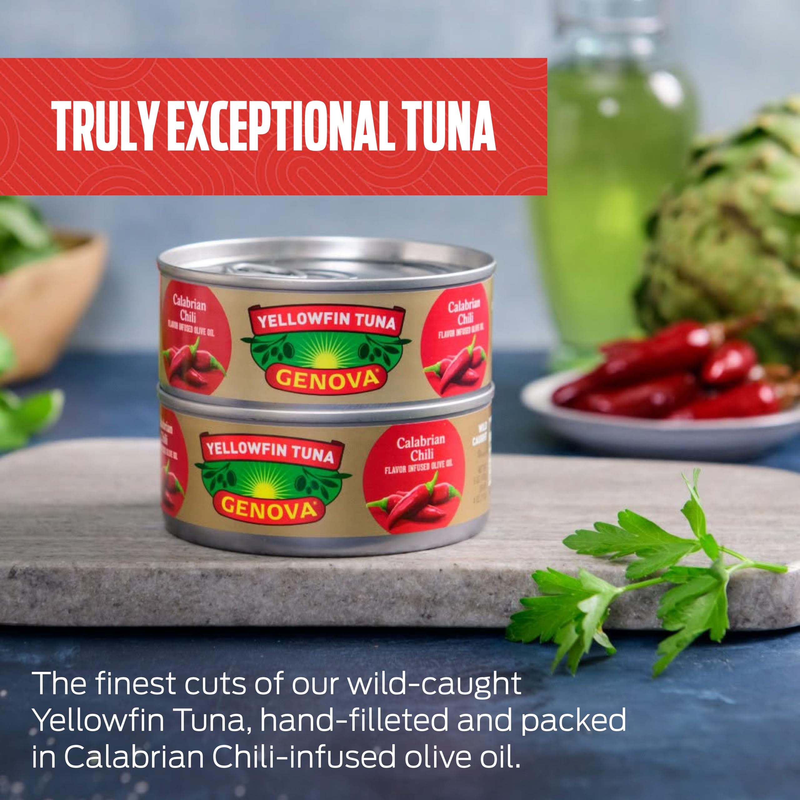 Genova Premium Yellowfin Tuna in Olive Oil, 5 Ounce Cans, 8-Pack – Nutrient Rich, High Protein Canned Tuna Fish - Delicious, Easy, Nutritious Ready to Eat Meals
