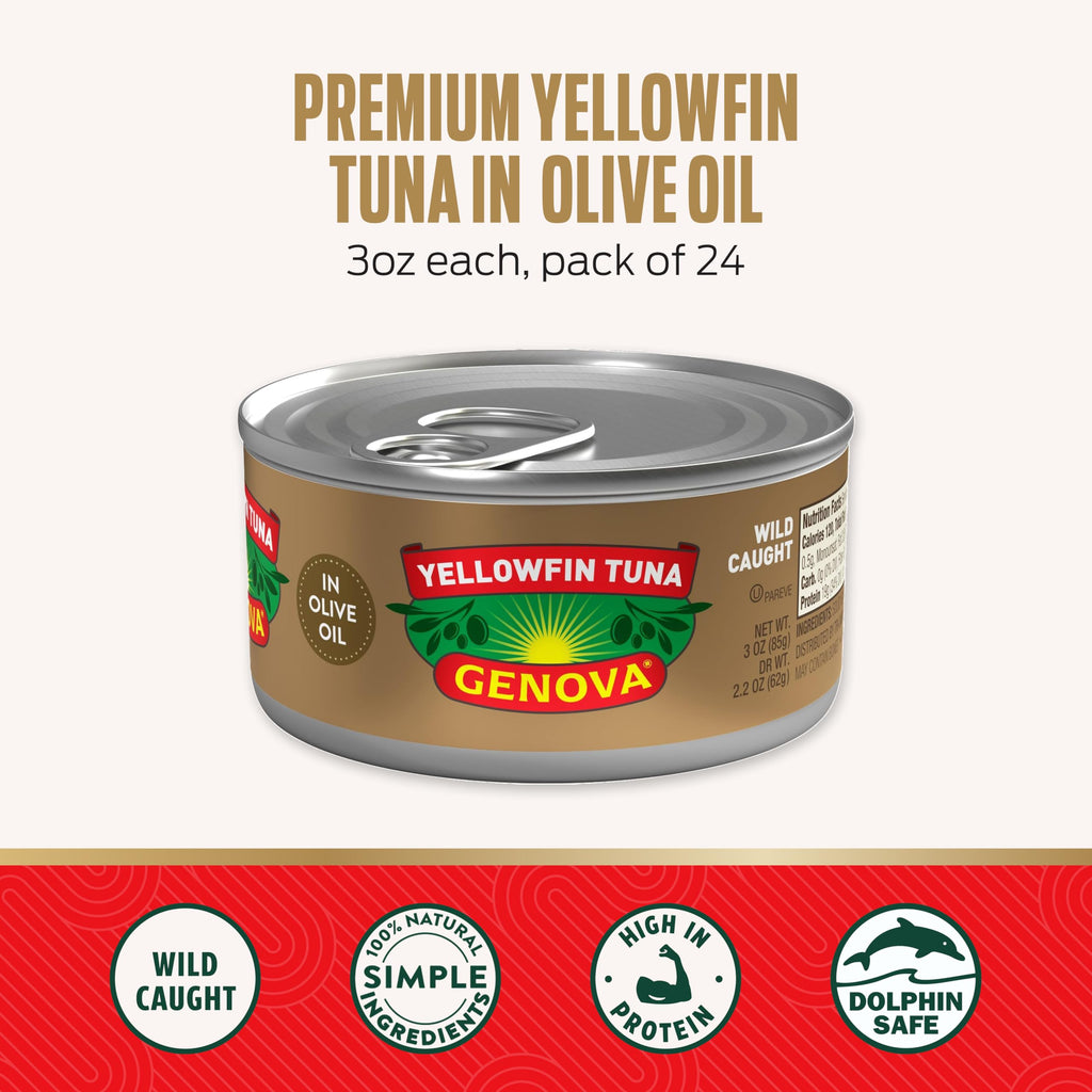 Genova Premium Yellowfin Tuna in Olive Oil, 5 Ounce Cans, 8-Pack – Nutrient Rich, High Protein Canned Tuna Fish - Delicious, Easy, Nutritious Ready to Eat Meals