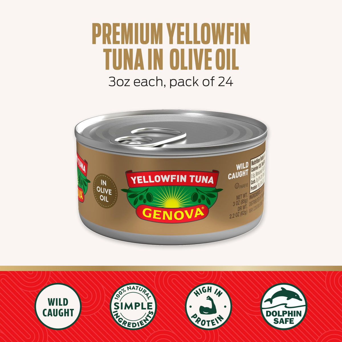 Genova Premium Yellowfin Tuna in Olive Oil, 5 Ounce Cans, 8-Pack – Nutrient Rich, High Protein Canned Tuna Fish - Delicious, Easy, Nutritious Ready to Eat Meals