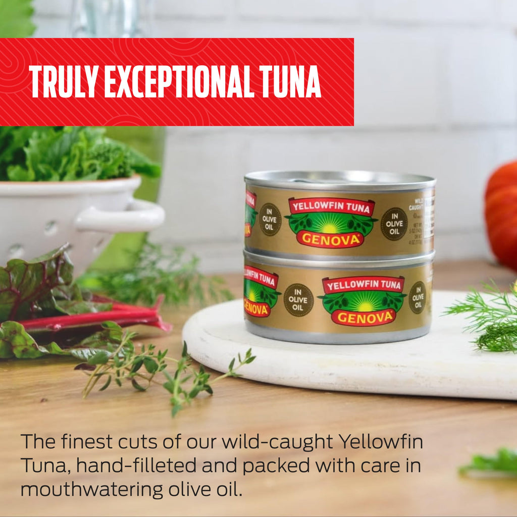 Genova Premium Yellowfin Tuna in Olive Oil, 5 Ounce Cans, 8-Pack – Nutrient Rich, High Protein Canned Tuna Fish - Delicious, Easy, Nutritious Ready to Eat Meals