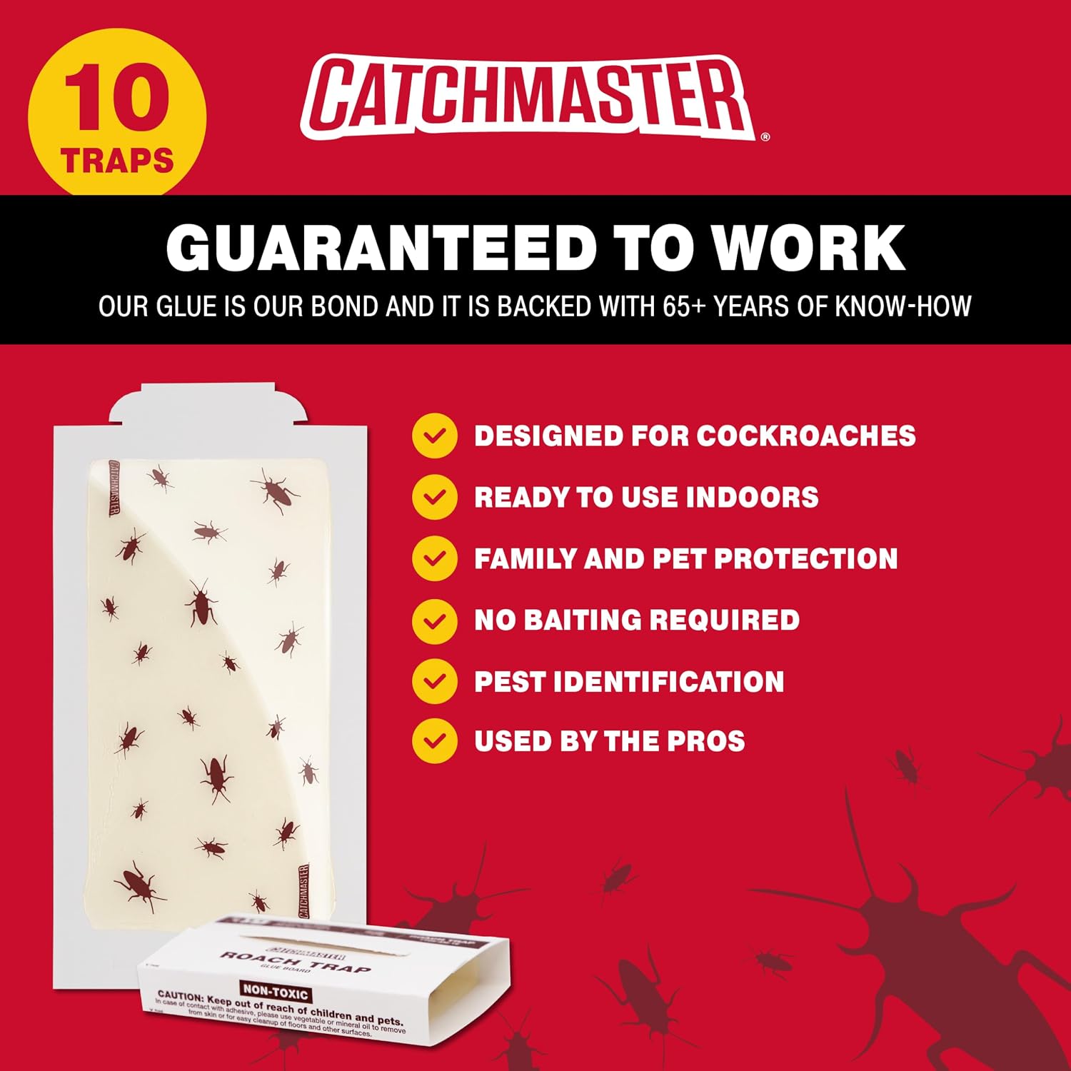 Catchmaster Roach Trap Glue Boards 10-Pk, Adhesive Bug Catcher, Scorpion, Spider, Cricket, & Cockroach Traps for Home, Bulk Glue Traps for House & Garage, Pest Control for Home